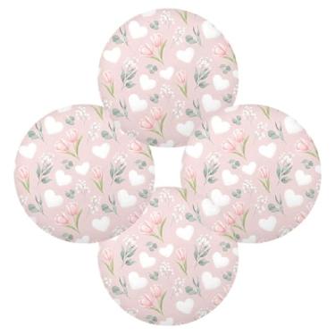 Imagem de Wassud Jogo americano conjunto de 4 tapetes de mesa redondos de corações brancos para cozinha e jantar tapetes laváveis resistentes ao calor para decoração de mesa 39 cm