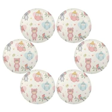Imagem de Wassud Jogo americano conjunto de 6 tapetes redondos de animais de desenho animado para cozinha e jantar, tapetes laváveis e resistentes ao calor, decoração de mesa 39 cm