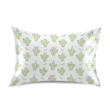 Imagem de Wassud Kawaii Cacti Fronha de cetim para cabelo e pele, fronhas de seda lisa, tamanho queen, respirável, com fecho de envelope