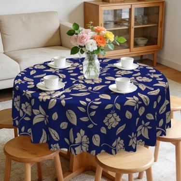 Imagem de Eikione Toalha de mesa redonda 178 cm, toalha de mesa azul Fowers impermeável e sem rugas, capas de mesa, decorações de verão para jantar em casa