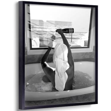 Imagem de Arte de parede de banheiro feminista preto e branco champanhe pôster moderno impressão em tela empoderamento feminino decoração de parede 20 x 25 cm moldura de alumínio preto