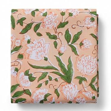 Imagem de Tecido artesanal Woodblock Print por The Bolt - Material de algodão orgânico sustentável para projetos de costura e bricolage - 10 jardas-pêssego-verde-(BPF-218-10)