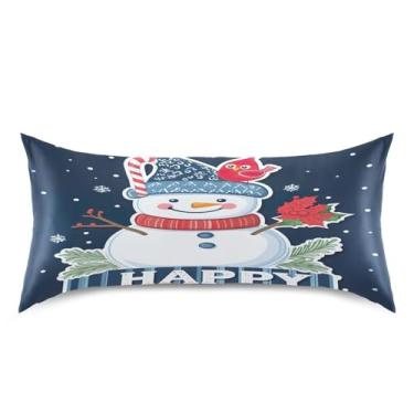 Imagem de Blueangle Fronha de cetim boneco de neve de Natal para cabelo e pele, fronha de seda, tamanho king (50,8 x 101,6 cm) - Capas de almofada de cetim refrescantes com fecho de envelope (132)