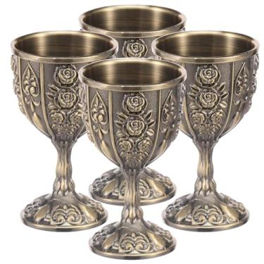 Imagem de 4 peças de cálice medieval vintage, padrão floral de metal, taças medievais, 100 ml, cálice do Santo Graal, copos resistentes para recipientes para casamentos, decoração de casa, bênçãos (Bronze)