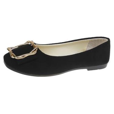 Imagem de Sapatos rasos femininos modernos com detalhe de fivela material de malha macia primavera calçados casuais em vários tamanhos para várias atividades, Preto, 38