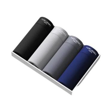 Imagem de Shorts Boxer De Seda Gelada Pretos Para Homens Tamanho plus 4 Peças, R