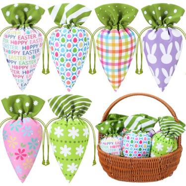 Imagem de SilTriangle 24 peças de sacos de petiscos em forma de cenoura de Páscoa, recheios de tecido, cordão, doces, presentes para caça ao ovo, artigos de festa ao ar livre (estilo bunny)