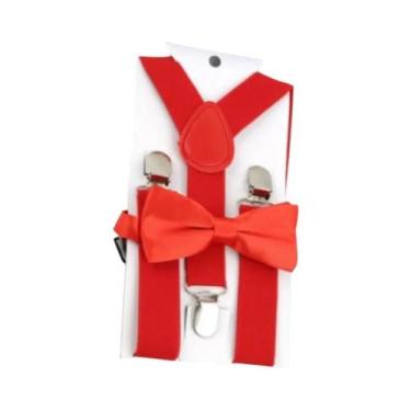 Imagem de Conjunto De Gravata Borboleta Infantil Em Cor Sólida Com Suspensórios 