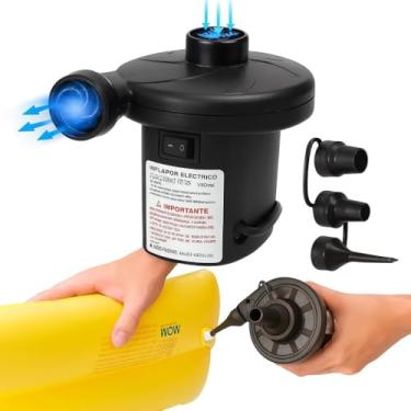 Imagem de Bomba de Ar Premium Elétrica Portátil Bivolt 110V/220V 50W 3 Bicos Inflador e Desinflador Rápido 12V Veicular Para Colchão Piscina Bóia Acampamento Praia Compacta Potente Leve Cabo 1,5m Alta Pressão