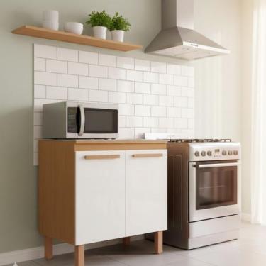 Imagem de Balcão Cozinha Gabinete 2 Portas 80cm Móvel MDP 12mm Armário Cor:FREIJ