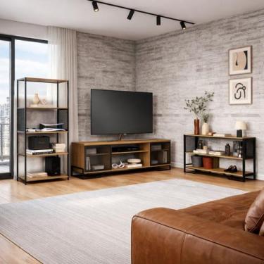 Imagem de Conjunto Para Sala Estilo Industrial 1 Rack, 1 Estante, 1 Aparador - L