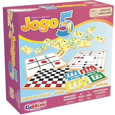 Imagem de Ciabrink, Jogo 5 em 1 com Dama/Dominó/Jogo da Velha/Ludo/Trilha, para Crianças +4 Anos, Multicolor