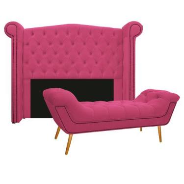 Imagem de Kit Cabeceira e Calçadeira Veneza 140 cm Casal Corano Pink - Doce Sonh