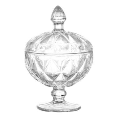Imagem de Potiche de Vidro C/ Pé Diamond Transparente Baleiro Bomboniere 12x18x5