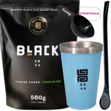 Imagem de Kit Tereré Black Erva Mate 500g + Copo Alumínio Térmico AZUL + Bomba C