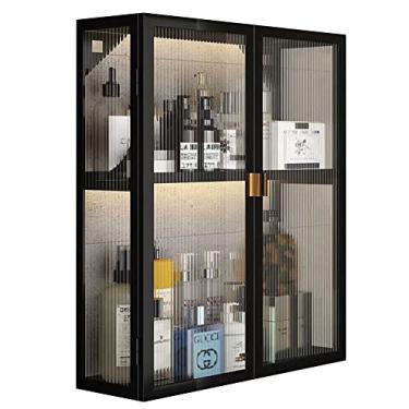 Imagem de Armário de banheiro doméstico montado na parede, armário de remédios de metal com porta de vidro caixa de armazenamento de perfumes cosméticos para banheiro, sala de estar, cozinha, armário (cor