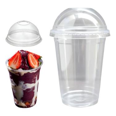 Imagem de 50 Copo C/ Tampa Bolha 300ml 330ml Transparente PP Plástico 79mm SC:Co