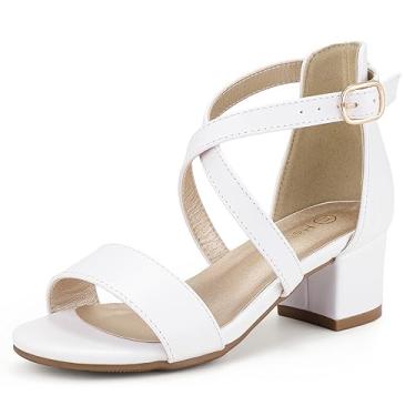 Imagem de Hehainom Sandálias de salto para meninas, com tira no tornozelo, sapatos para crianças pequenas, grandes, florista, festa de casamento, D PU branco, 13 Little Kid