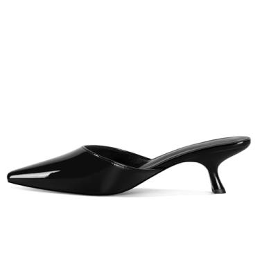 Imagem de ZJGZF Salto gatinho de malha feminino bico fino fechado sem costas stiletto slingback salto baixo sapatos confortáveis, Preto, 39