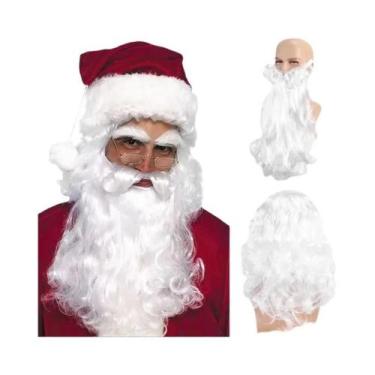 Imagem de Peruca De Papai Noel Adulto Com Barba Branca E Cabelo Longo Cacheado P