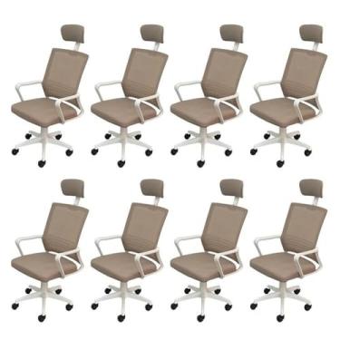 Imagem de Kit 8 Cadeiras para Escritório Presidente Lyon Alta em Tela Mesh Bege