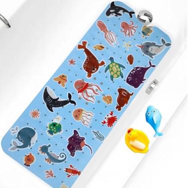 Imagem de Tapete de banho para banheira antiderrapante infantil tapete de banho antiderrapante para banheira 101 x 40 cm tapete de banho infantil extra longo com ventosas e orifícios de drenagem para piso de