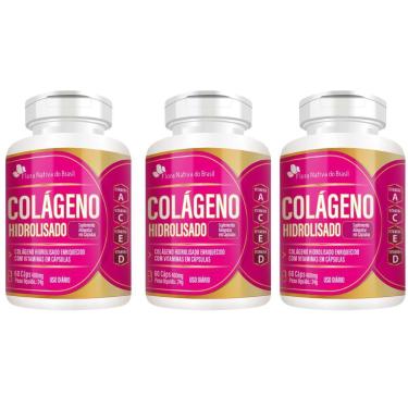 Imagem de Kit 3x Colágeno Hidrolisado Vitaminas A C E D 60 Capsulas 400mg Flora Nativa-Unissex