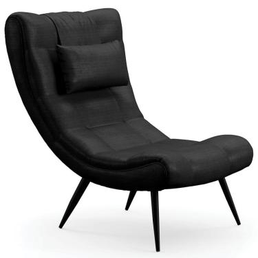 Imagem de Poltrona Decorativa Para Sala De Estar Com Almofada E Pés Palito Lord Facto Dunas Preto - Ibiza