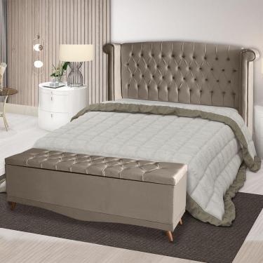 Imagem de Kit De Quarto Cabeceira De Cama Box E Calçadeira Baú Toquio Casal 140 Cm Suede Capuccino Do Lar Móveis E Decoração