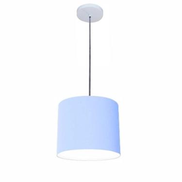 Imagem de Lustre Luminária Pendente Vivare Free Lux Pe-4107br Cúpula Em Tecido 25x20cm Azul-bebê Canopla Branca E Fio Cristal