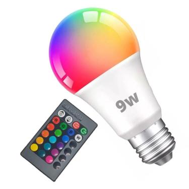 Imagem de Lampada Led Bulbo 16 Cores Rgb 9w Colorida Controle Remoto Luzes E27 Luminaria Abajur Casa
