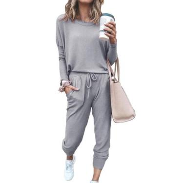 Imagem de Conjunto de Agasalho PRETTYGARDEN Feminino Manga Longa Cinza Tamanho L