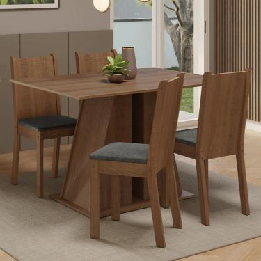 Imagem de Conjunto Sala De Jantar Mesa Tampo De Madeira 4 Cadeiras Rustic Silver Marilyn Madesa