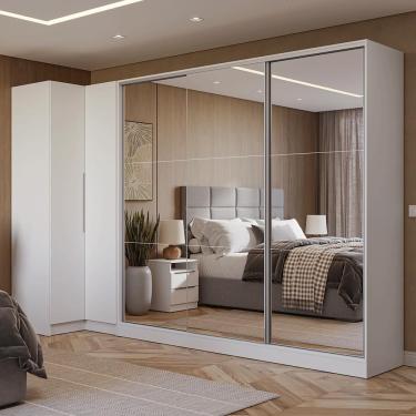 Imagem de Guarda-roupa Modulado Neo + Guarda-roupa Royale 3 Portas De Correr De Espelho Branco Madesa