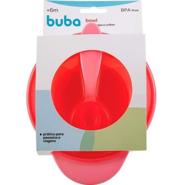 Imagem de Pratinho Fundo Refeiçao Bebe BOWL Papinha Tampa e Colher COR Rosa Buba