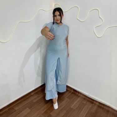 Imagem de Conjunto de Dança Bata Fenda e Calça Pantalona Moda Evangélica Feminin