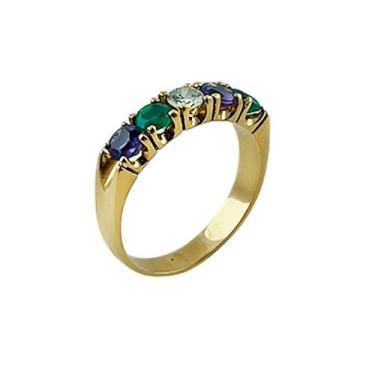Imagem de Anel em Ouro 18K Meia Aliança com Crisoprásio, Ametista e Diamante - J