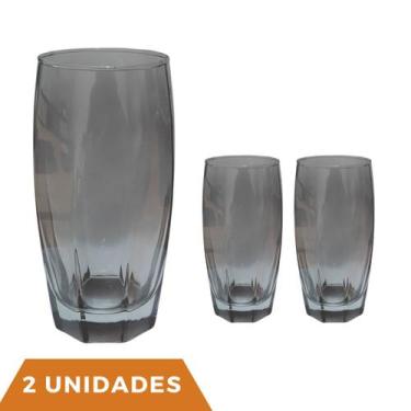 Imagem de Kit Copos de Vidro 370ml Cinza Florida Agua Suco Vinho 2Un - PRATICASA