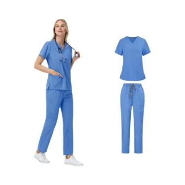 Imagem de Uniforme De Enfermeira Unissex Em 2 Peças Com Calças Retas E Bolsos, R