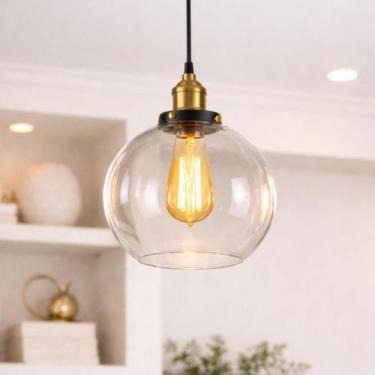 Imagem de Lustre Pendente 20cm Globo Vidro Industrial Retrô Vintage Luminária Te