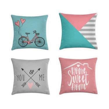 Imagem de Kit 4 Capas De Almofadas Bike Love 45X45
