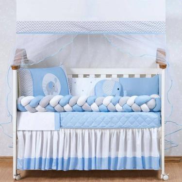 Imagem de Jogo de Berço Menina 14 Peças Elefante Trança Com Saia Rosa