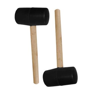 Imagem de Martelo Borracha Marreta Cabo Madeira Kit 2 Piso Azulejo Ceramica Porcelanato Parede Chao Manutencao Obra