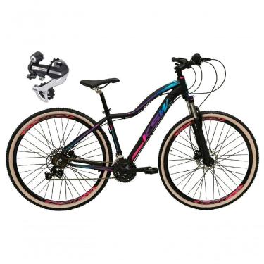 Imagem de Bicicleta Aro 29 Ksw Mwza 24v Câmbio Shimano Acera K7 Garfo Trava Freio A Disco - Preto/pink/azul Tam.15