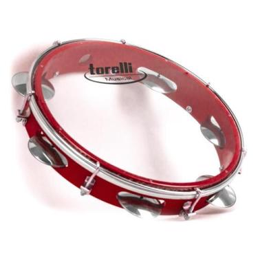 Imagem de Pandeiro Vermelho Torelli Com Pele Transparente Tp348Pr - Torelli Musi