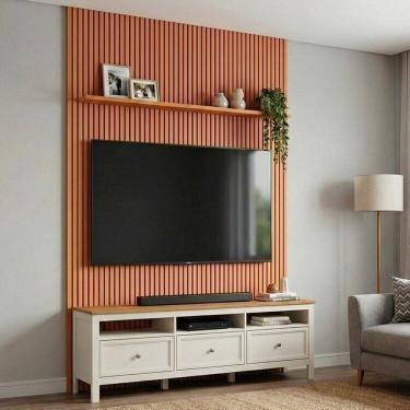 Imagem de Rack Ananda com Painel Aloe para Tv até 75 Polegadas em Mdf Tampo Madeira Maciça Madeira Originals marrom / Off white