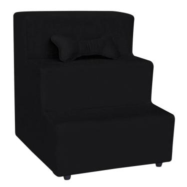 Imagem de Escada Escadinha Para Pet 3 Degraus Com Osso Cor Preto Veludo Liberty Móveis