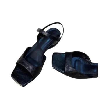 Imagem de Sandálias De Couro Femininas De Salto Baixo Para O Verão, Moda Para Es