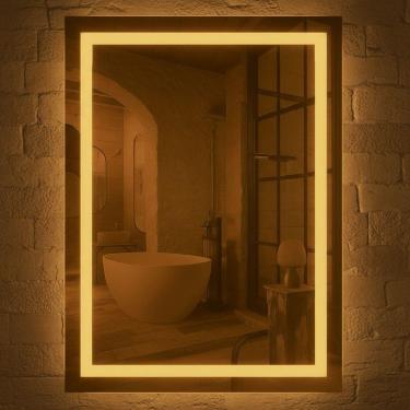Imagem de Espelho Retangular 70x50 Led Jateado Premium Banheiro Lavabo Bivolt Quente-vertical