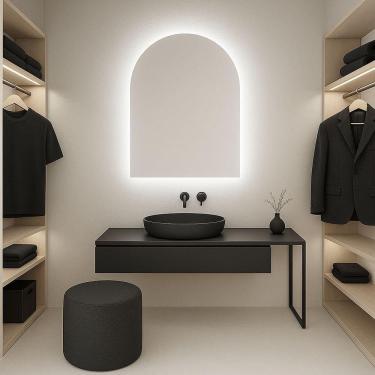 Imagem de Espelho Arco Base Reta 80x100 Led Indireto Banheiro Penteadeira Frio